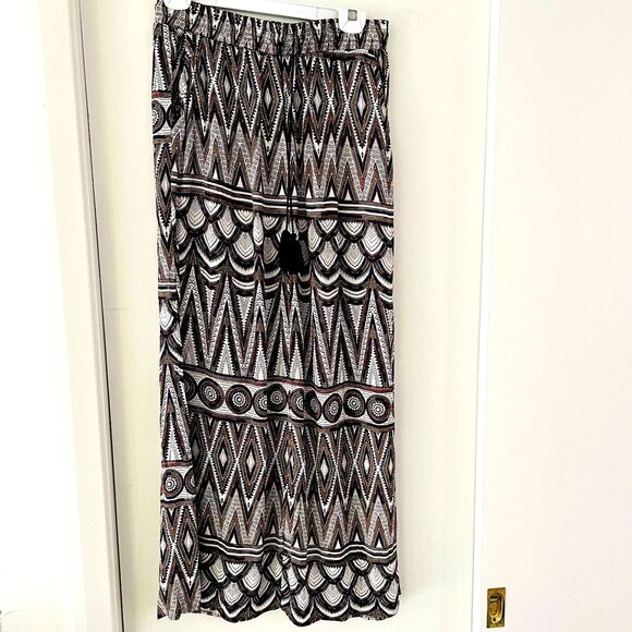 H&M Women's Maxi Geometric Viscose Elastic Waist Boho Crinkled Skirt Sz 12 - Picture 4 of 13